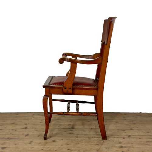 ANTIQUE OAK CHAIR WITH STUDDED RED LEATHER SEAT - ADDITIONAL PHOTO 1