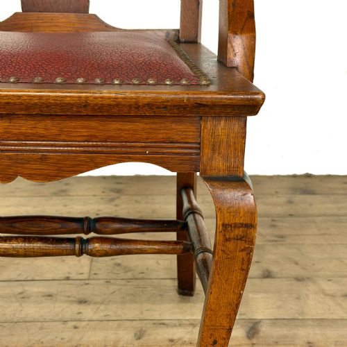 ANTIQUE OAK CHAIR WITH STUDDED RED LEATHER SEAT - ADDITIONAL PHOTO 6