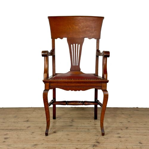 ANTIQUE OAK CHAIR WITH STUDDED RED LEATHER SEAT - ADDITIONAL PHOTO 8