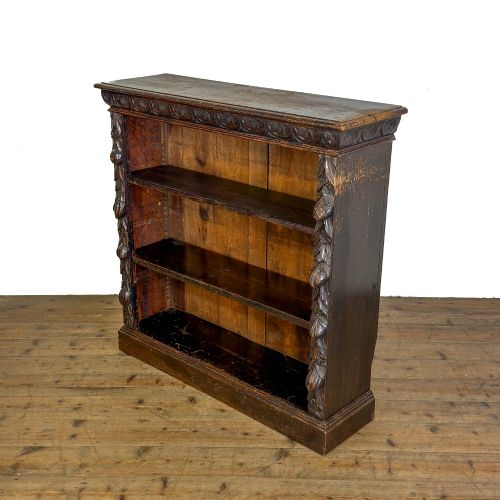 ANTIQUE CARVED OAK OPEN BOOKCASE - ADDITIONAL PHOTO 2