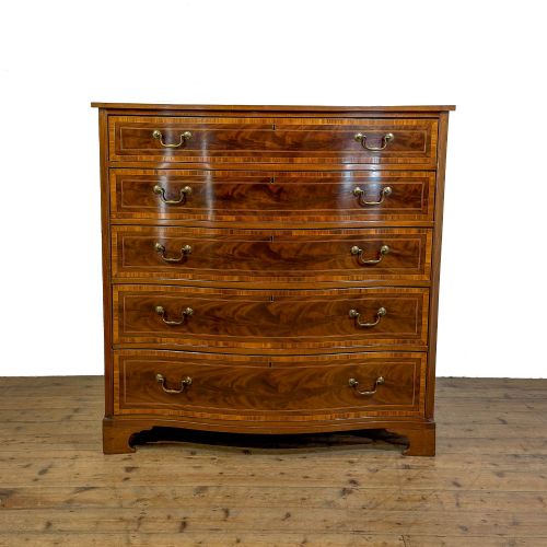 ANTIQUE LARGE SERPENTINE MAHOGANY CHEST OF DRAWERS