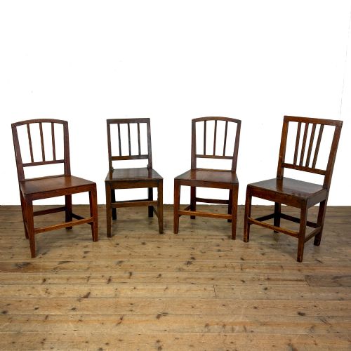ANTIQUE SET OF FOUR HARLEQUIN OAK DINING CHAIRS