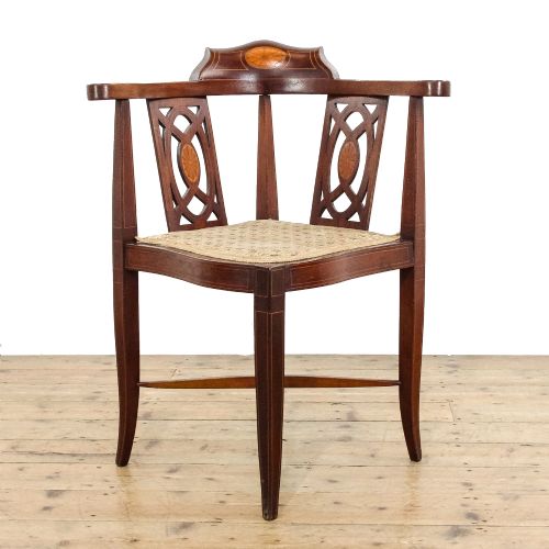 Antique Edwardian Mahogany Upholstered Corner Armchair