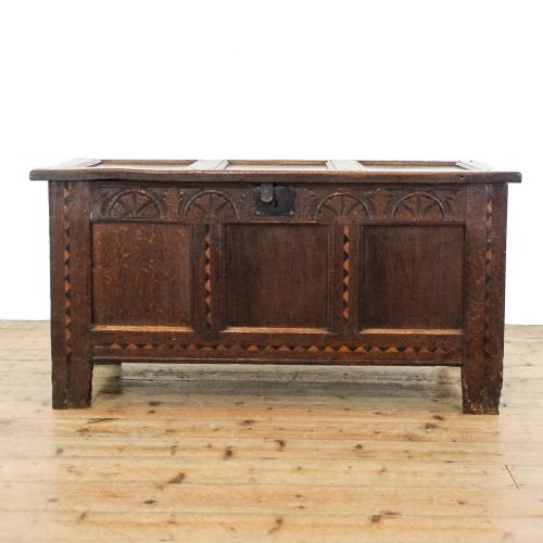 Antique Carved and Inlaid Oak Coffer