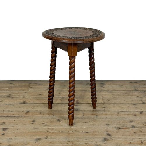 Antique Small Carved Oak Tripod Cricket Table
