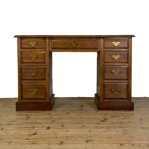 Edwardian Antique Kneehole Desk with Leather Top