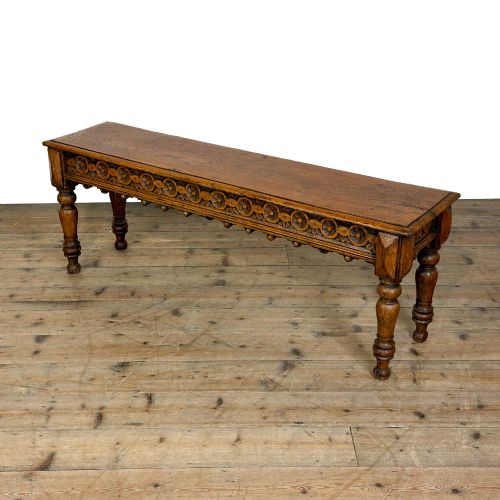 Antique Victorian Carved Oak Hall Bench