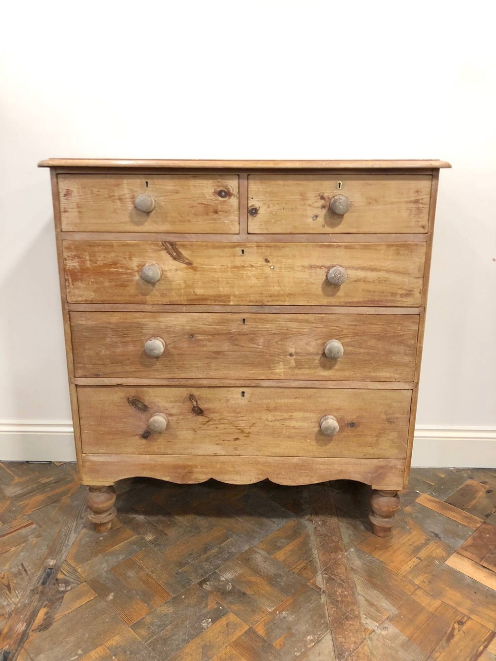 Antique Victorian Stripped Pine Chest of Drawers