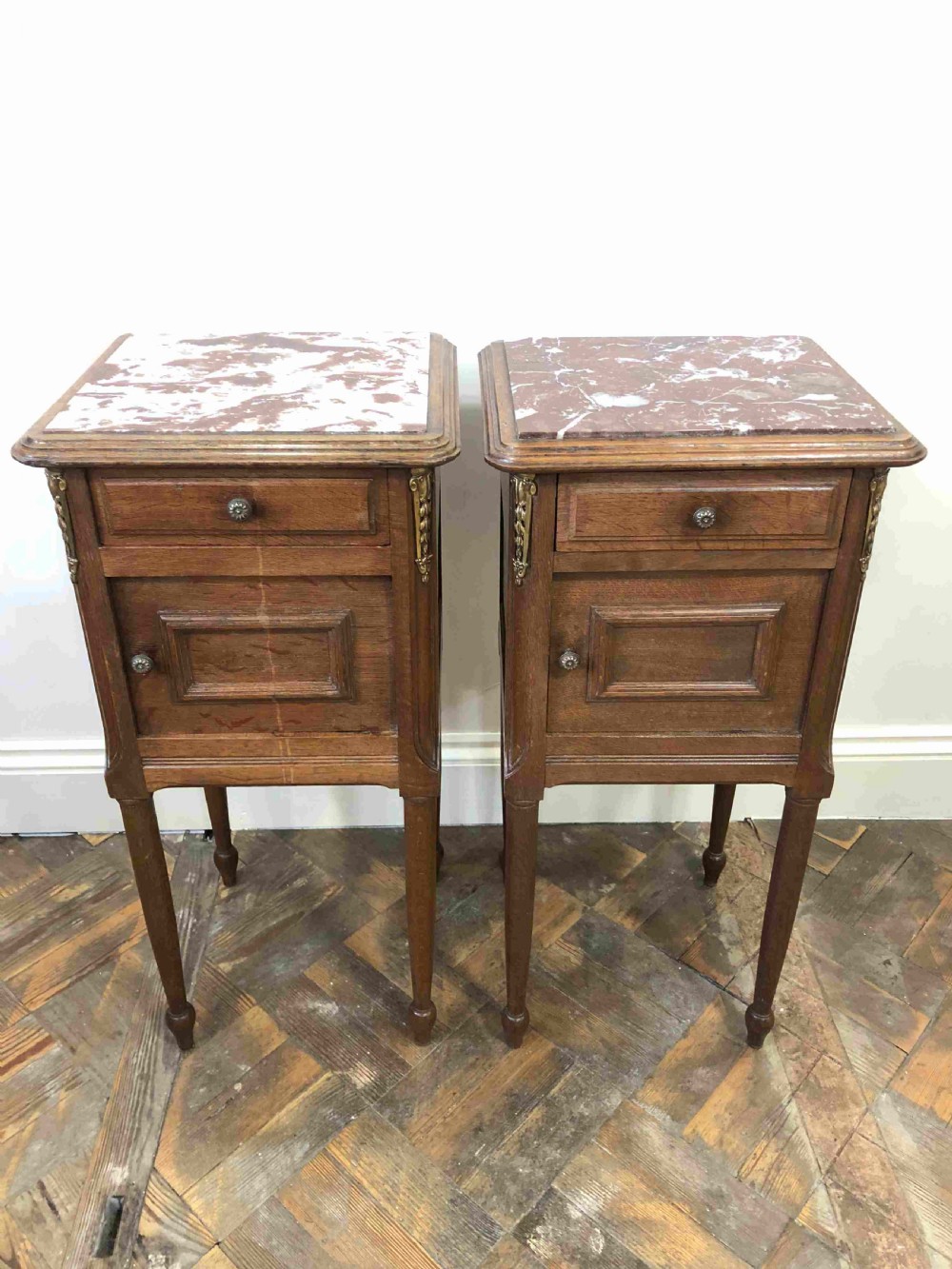 

Pair of Antique Marble Top Cupboards - Ideal as Bedside Cabinets
 View II