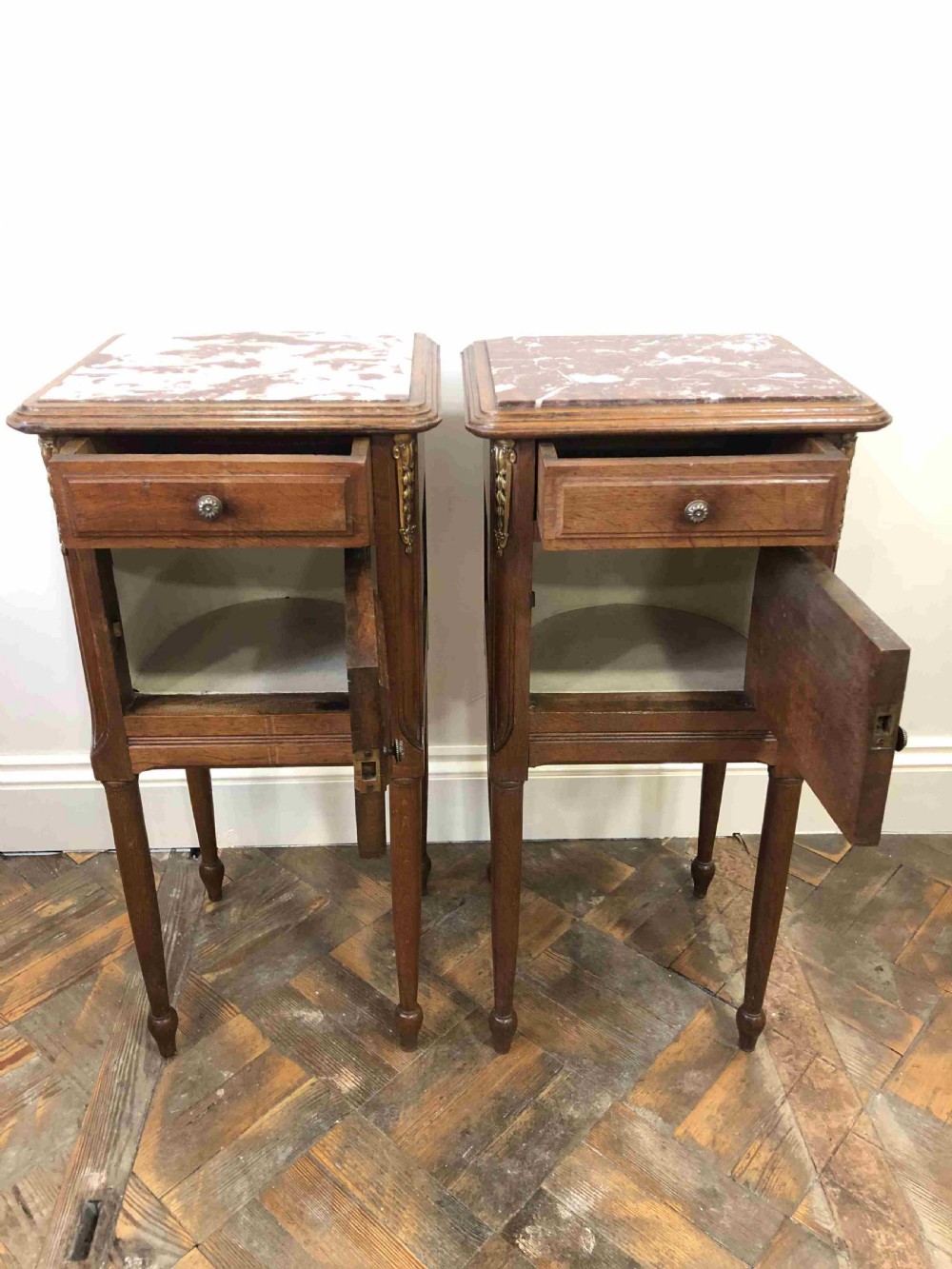 

Pair of Antique Marble Top Cupboards - Ideal as Bedside Cabinets
 View V