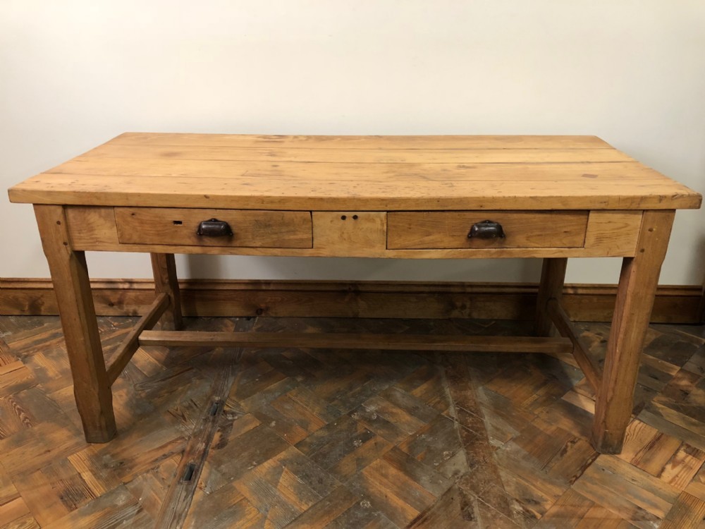  Antique Pine Two Drawer Farmhouse Dairy Table 
