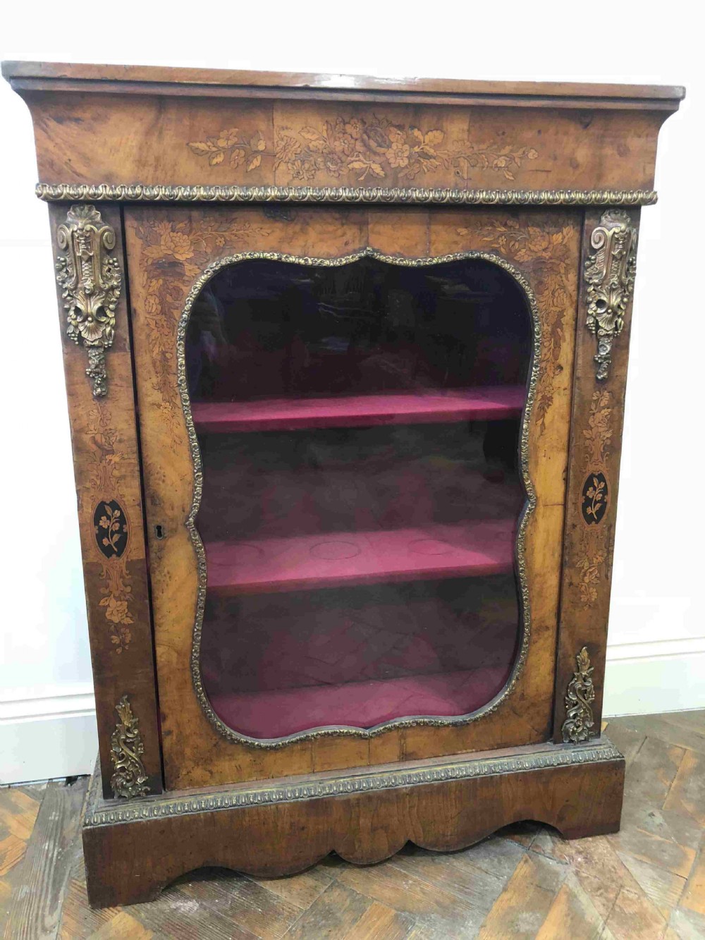  Beautiful 19th Century Inlaid Walnut Pier Cabinet with Glazed Front  View II