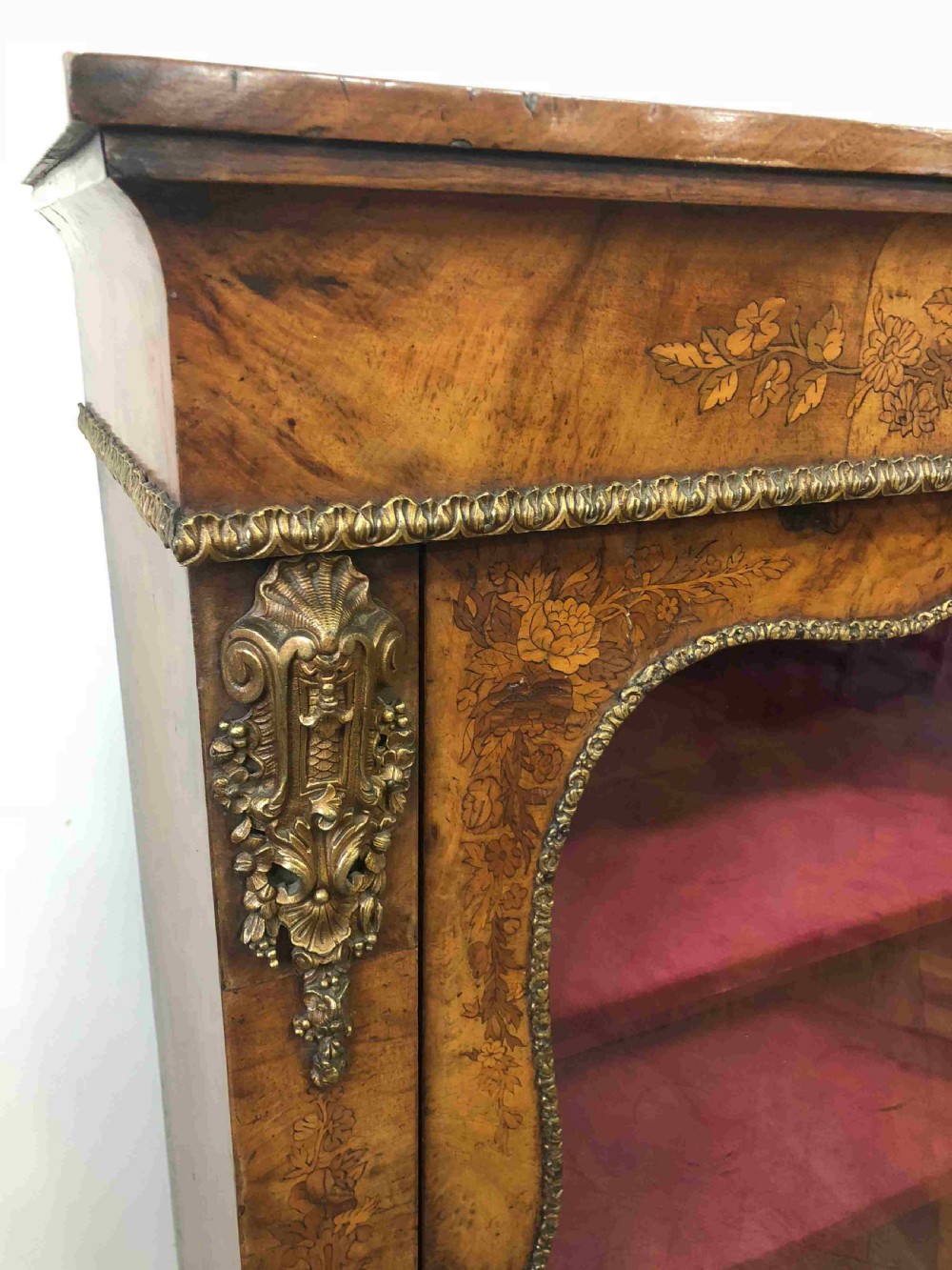  Beautiful 19th Century Inlaid Walnut Pier Cabinet with Glazed Front  View III