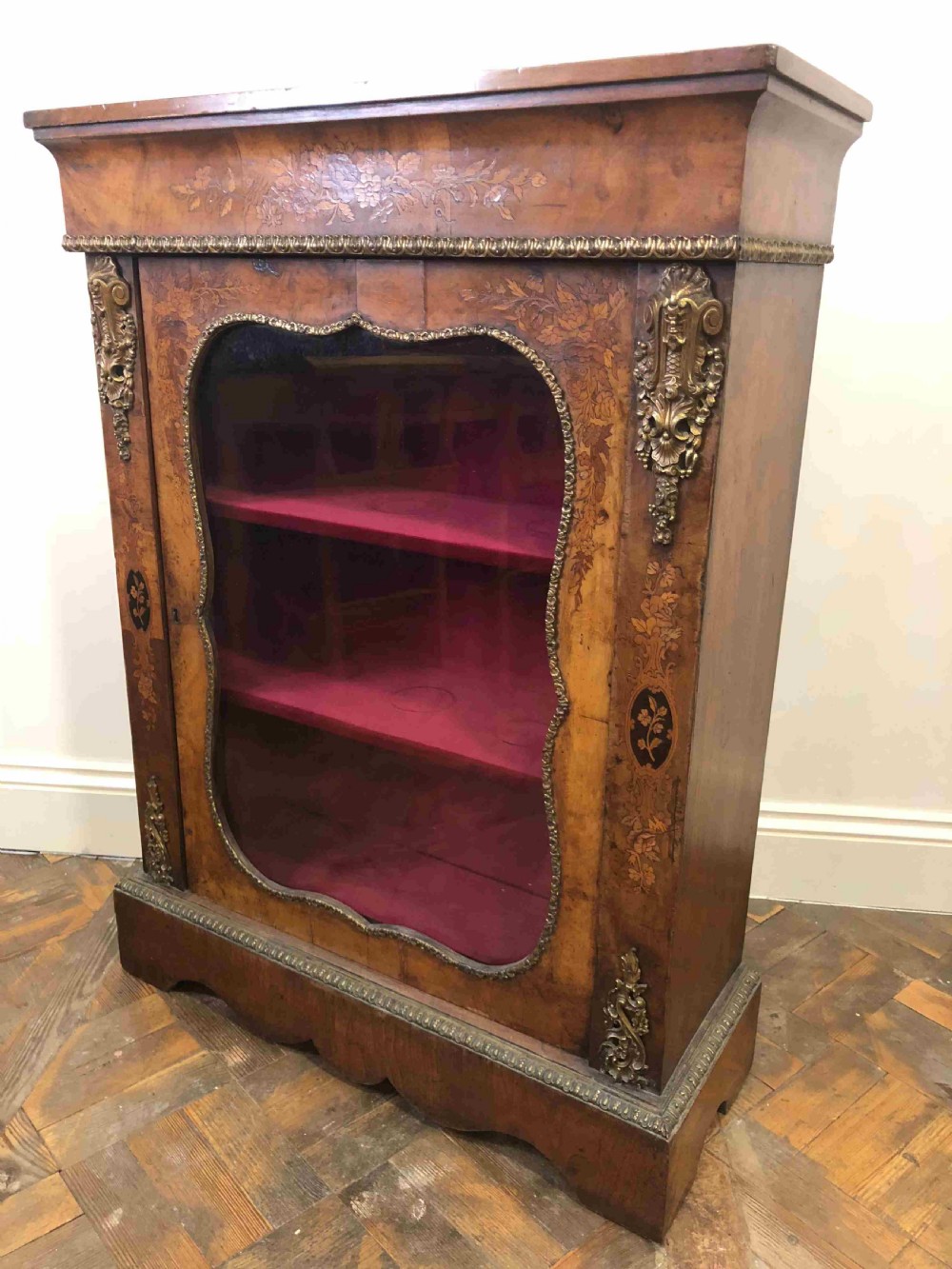  Beautiful 19th Century Inlaid Walnut Pier Cabinet with Glazed Front  View VI