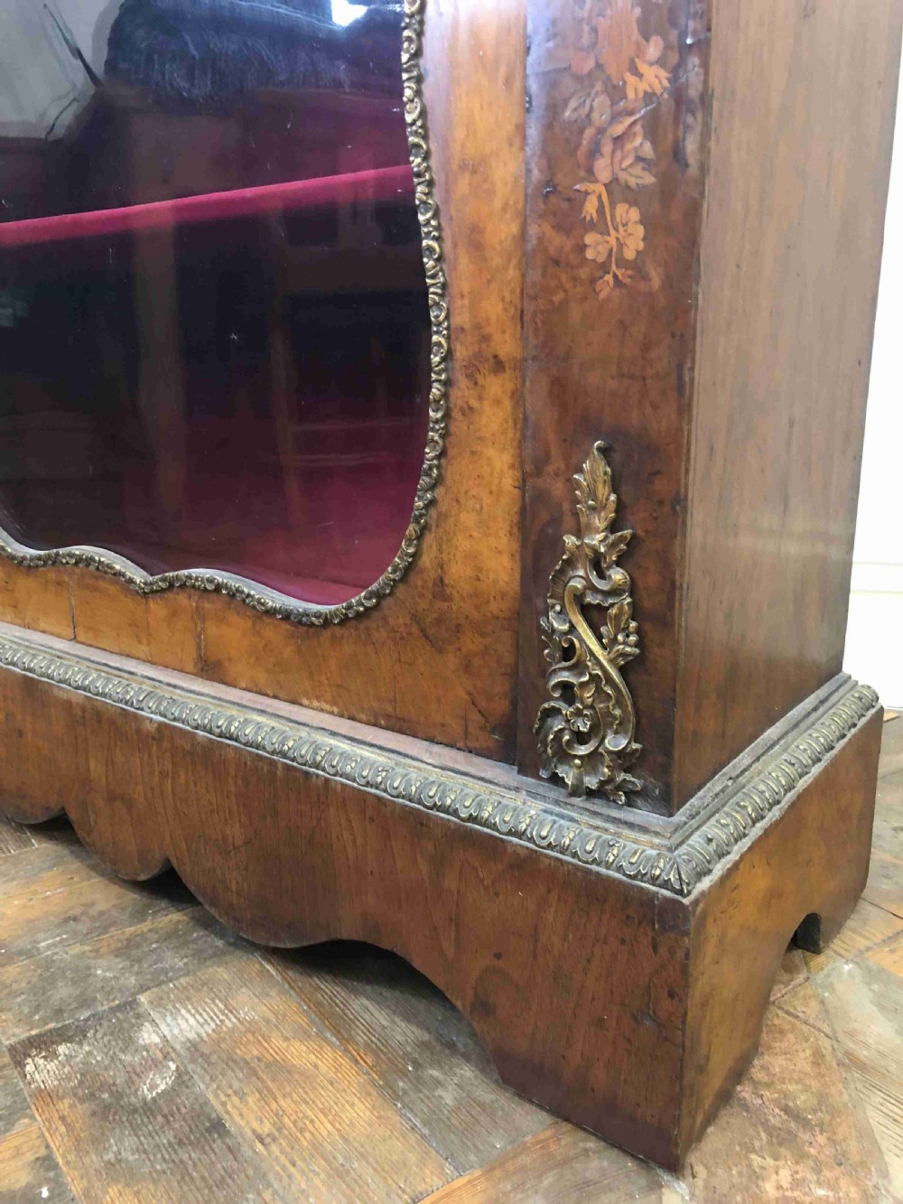  Beautiful 19th Century Inlaid Walnut Pier Cabinet with Glazed Front  View VII