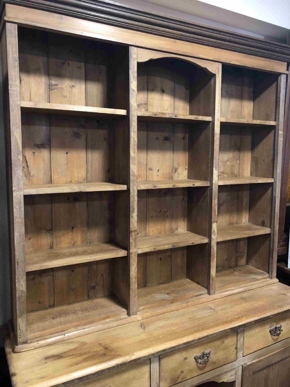  Large Pine Dresser with Cupboard Base and Compartment Rack Top  View V