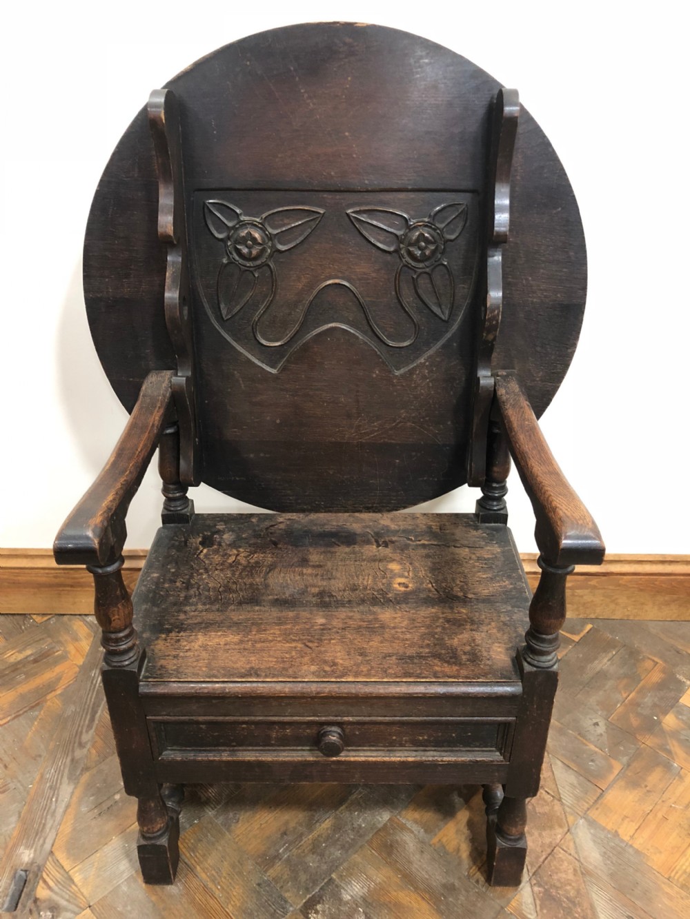  An Unusual Antique Oak Monks Seat Bench  View II