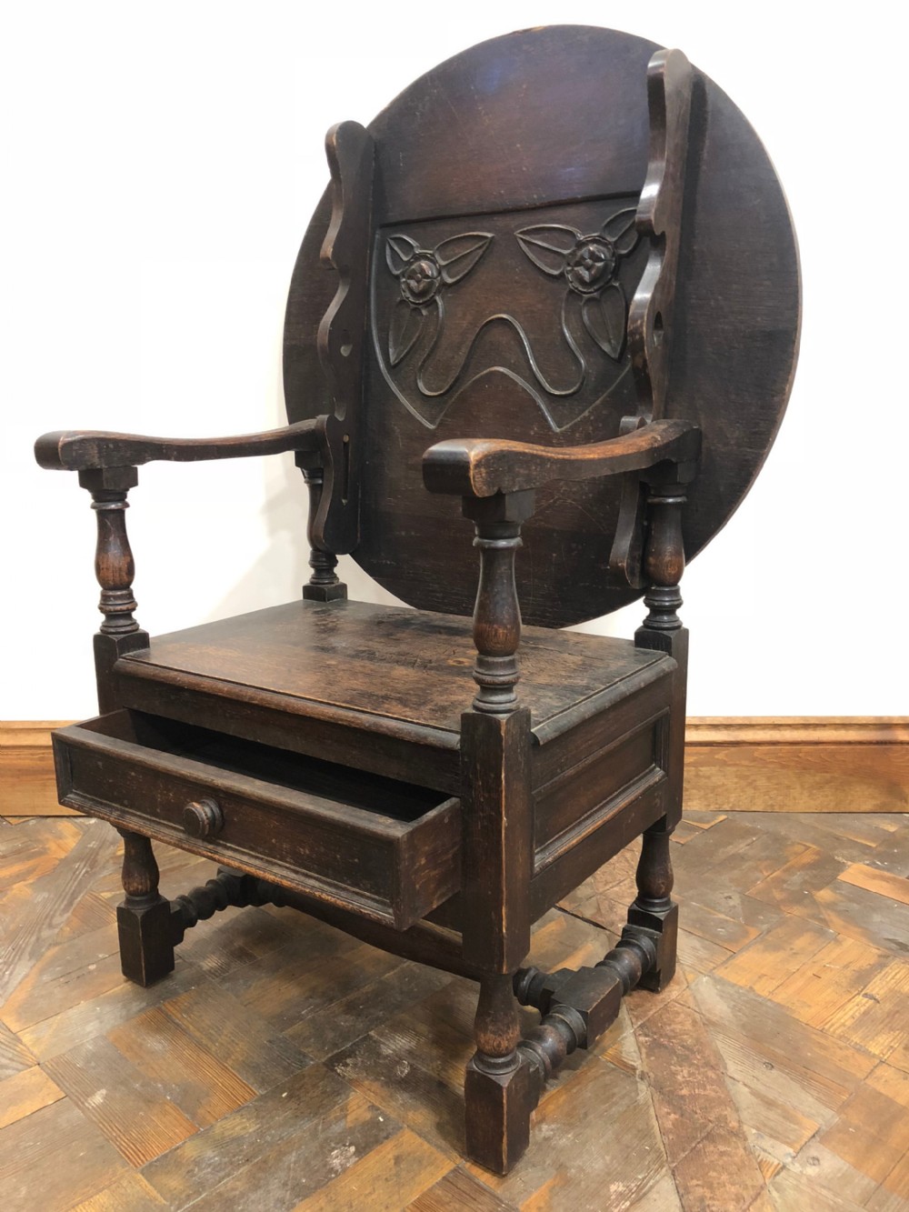 An Unusual Antique Oak Monks Seat Bench  View III