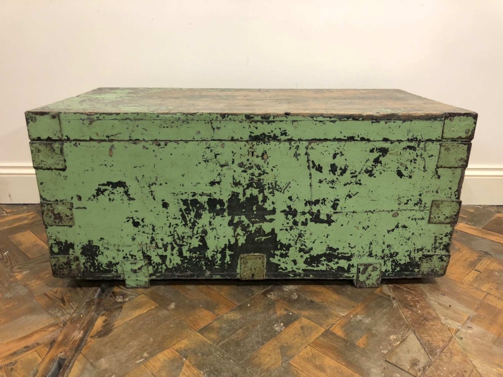 Metal Bound Distressed Painted Teak Sea Chest