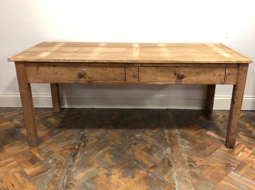 Large Scrub Top Pine Table with Two Drawers