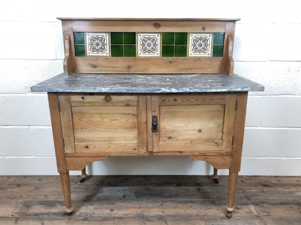 Late 19th Century Stripped Pine Washstand Cupboard with Marble Top