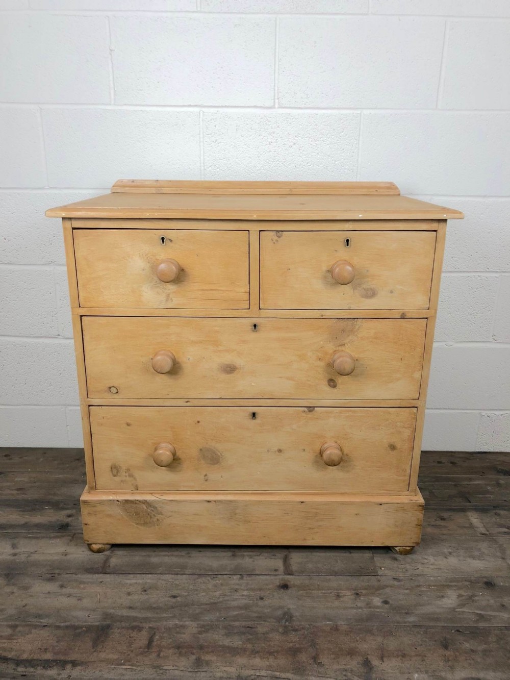 Victorian Country Pine Chest of Drawers on Bun Feet