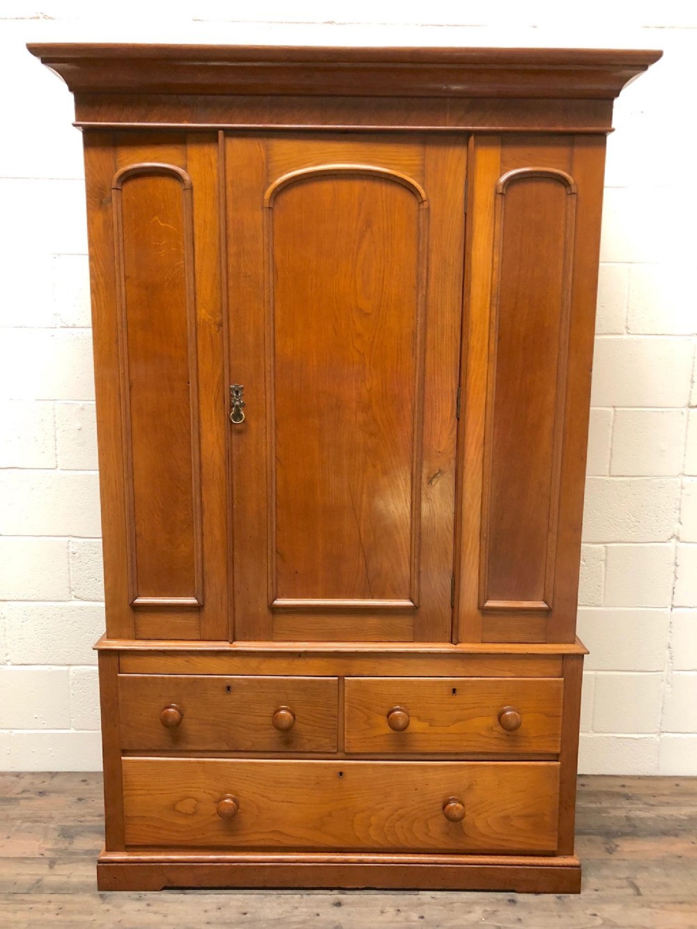Late Victorian Large Oak Wardrobe on Drawer Base