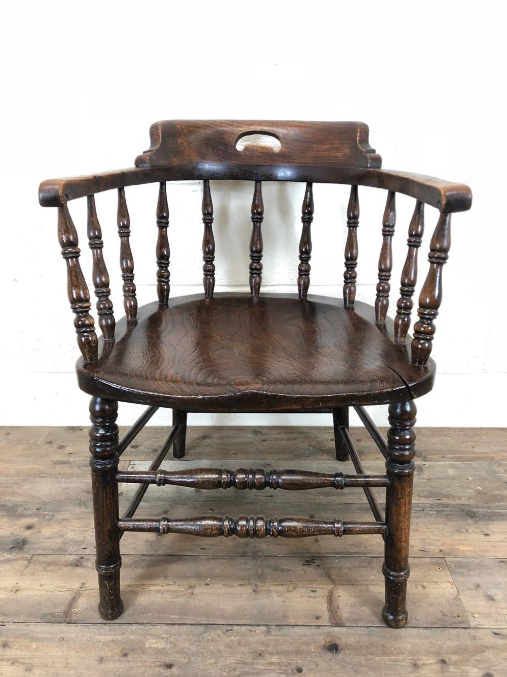 Antique Ash and Elm Smoker’s Bow Chair or Captain’s Chair