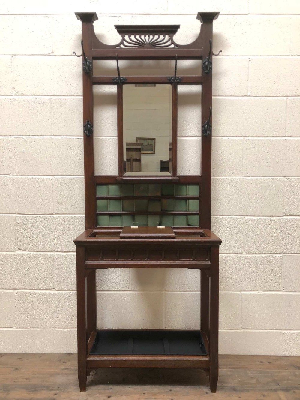 Edwardian Mahogany Hat and Coat Hall Stand with Mirror Back