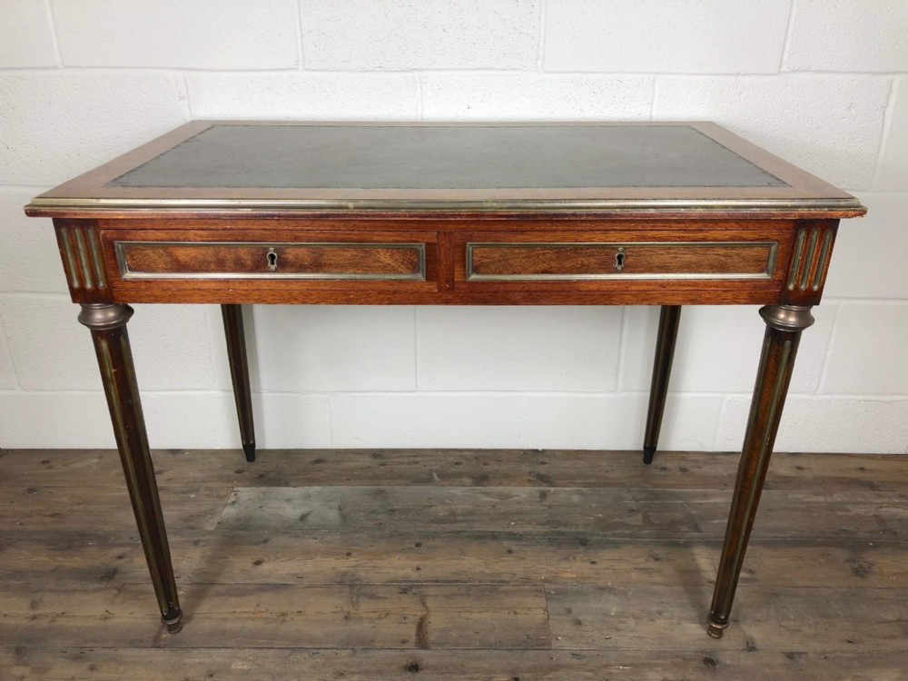 Antique Brass Inlaid Two Drawer Writing Table  