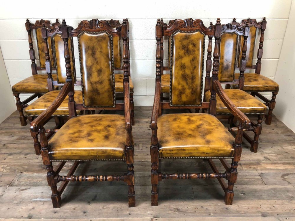 Set of Eight (6+2) Dining Chairs Including Two Armchairs