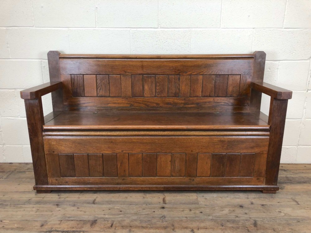 Large St. Elvan’s Church Oak Box Settle Bench