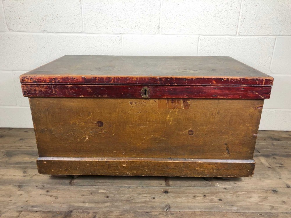 19th Century Stained Pine Sea Chest with Rope Handles