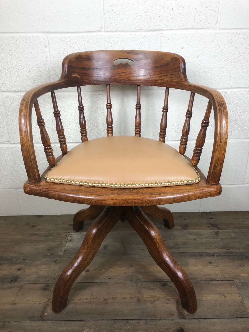 Edwardian Swivel Desk Chair with Leather Seat
