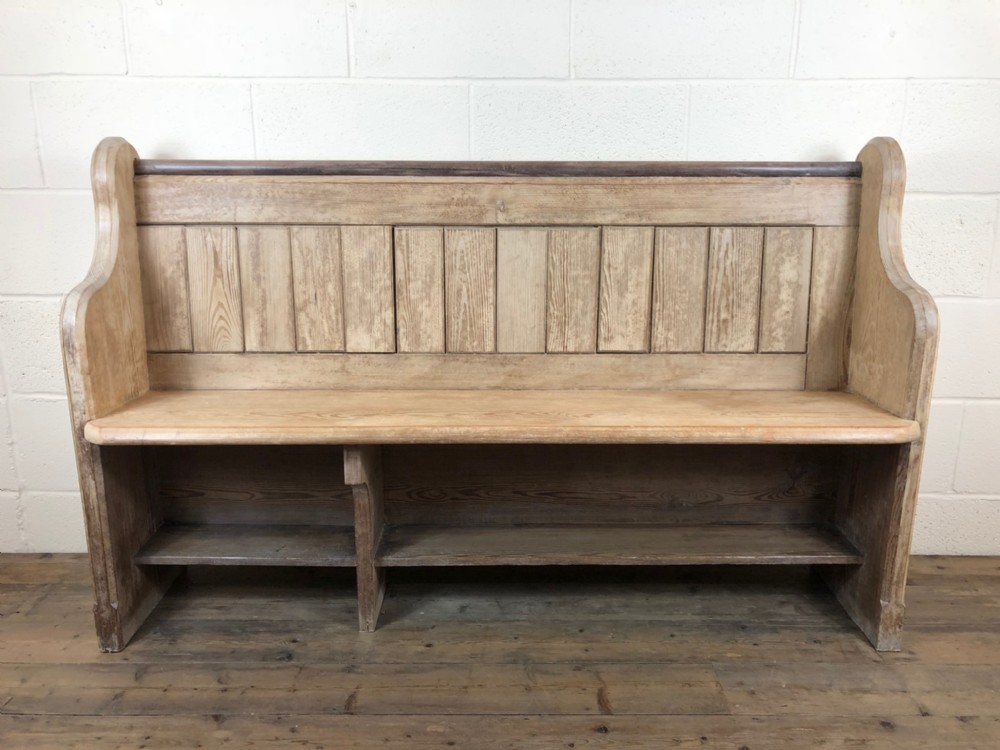 Stripped 5ft Pitch Pine Chapel Pew with Enamel Numbers