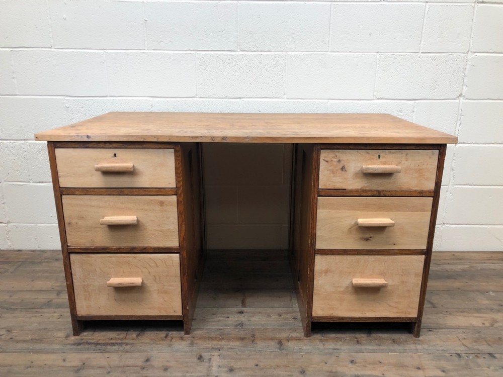Early 20th Century Two Tone Oak Pedestal Desk