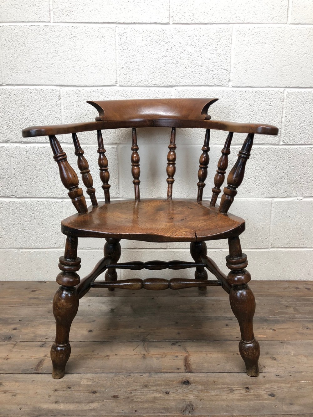19th Century Ash and Elm Smoker’s Bow Chair or Captain’s Chair