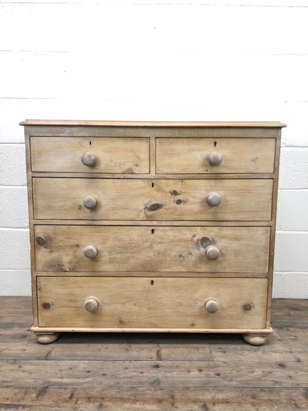 19th Century Victorian Pine Chest of Drawers on Bun Feet