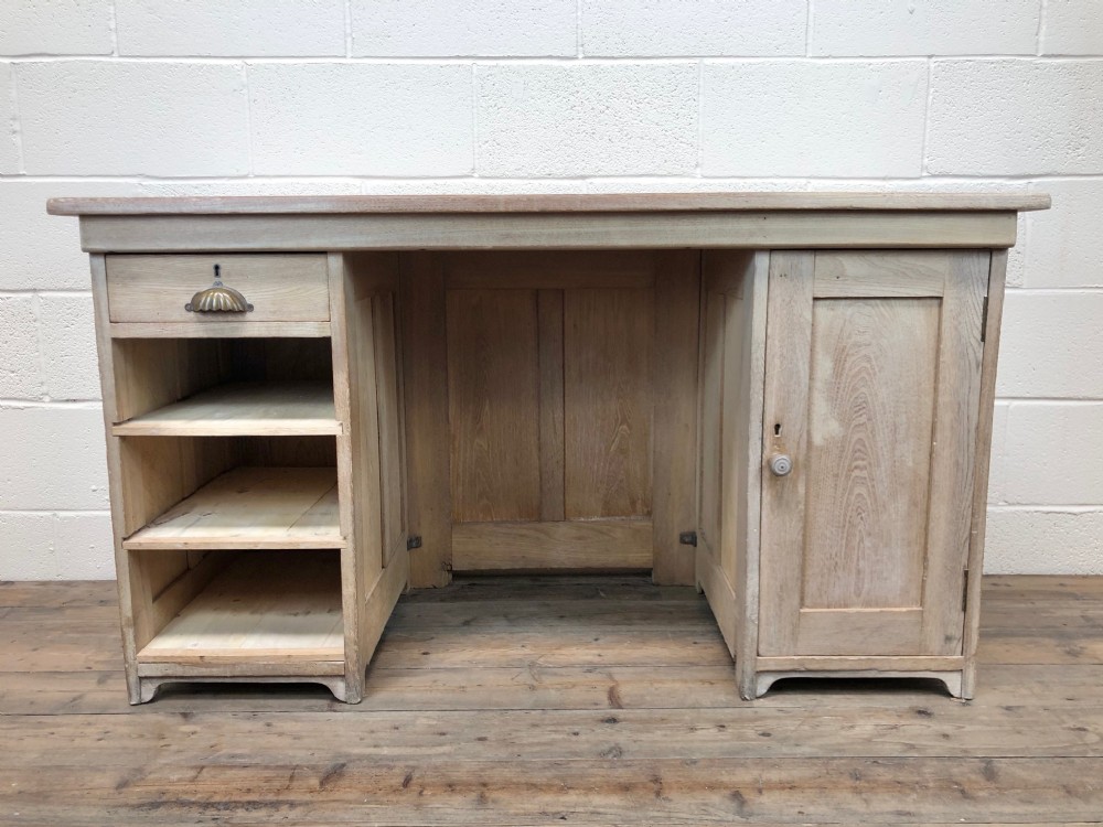 Antique Pine Kneehole Desk with Cupboard