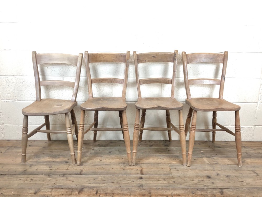 Four Similar Antique Farmhouse Kitchen Chairs