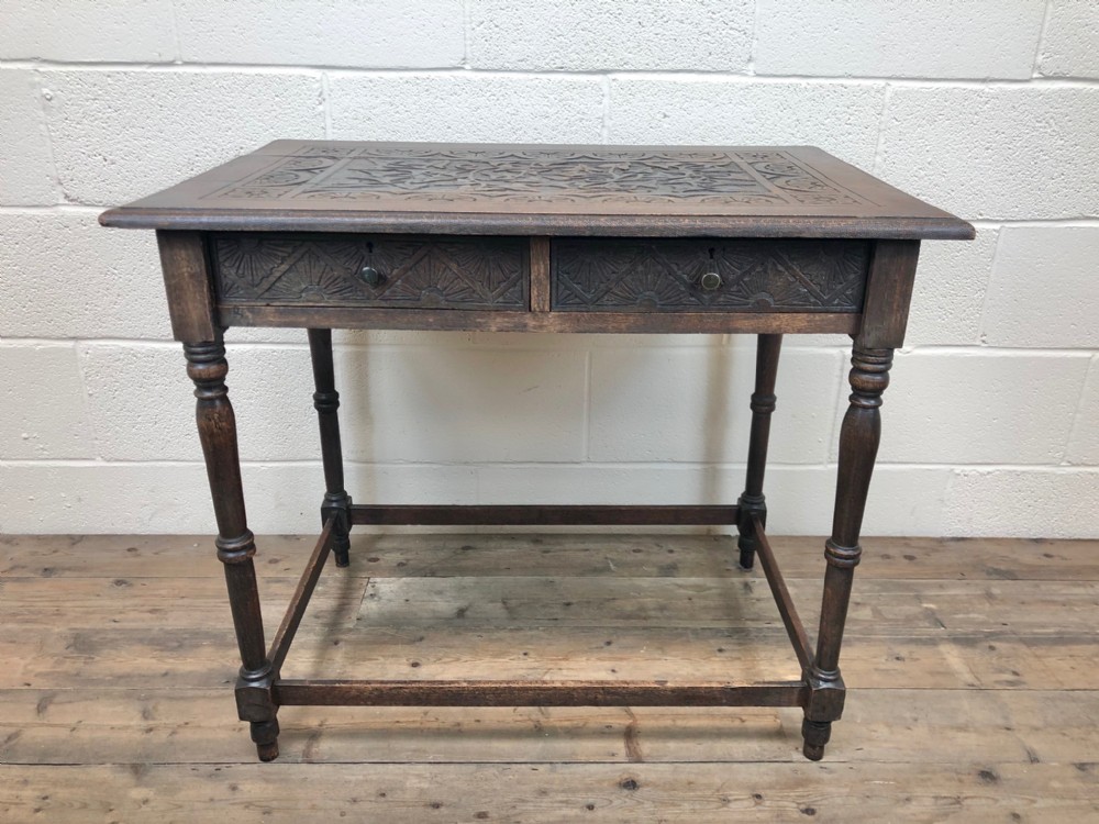 Antique 19th Century Carved Oak Side Table