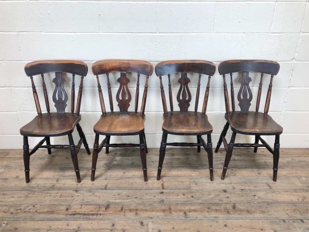Set of Four Antique Ash and Elm Farmhouse Chairs