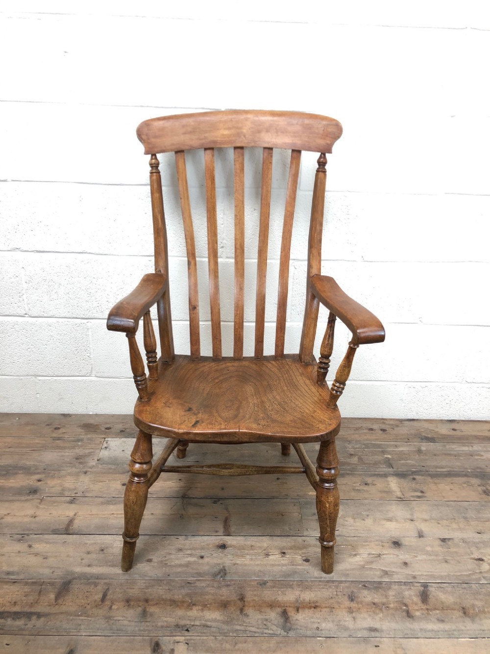 19th Century Antique Ash and Elm Slat Back Armchair