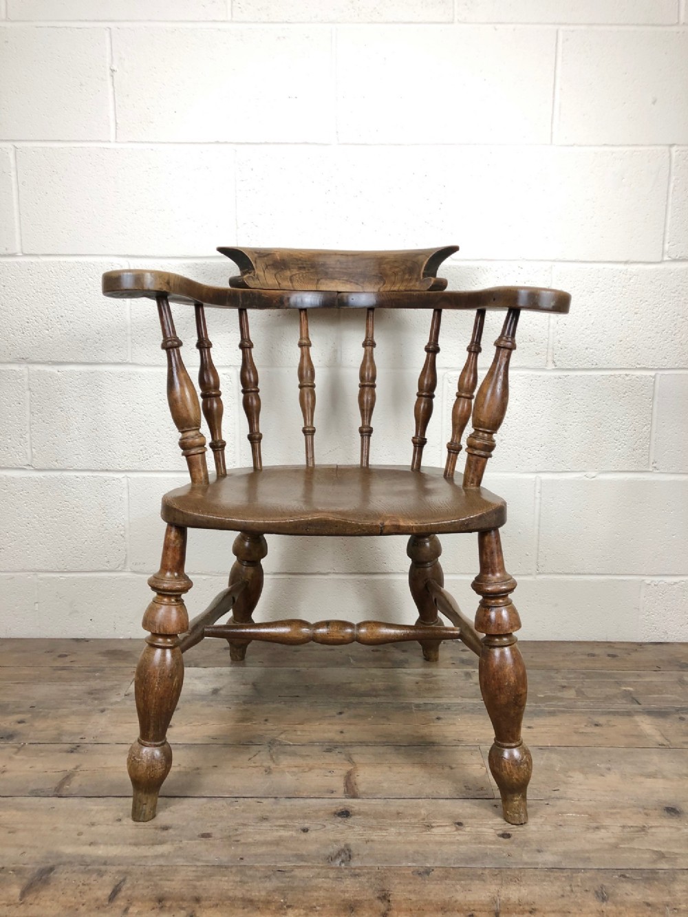 19th Century Antique Ash and Elm Smoker’s Bow Captain’s Chair