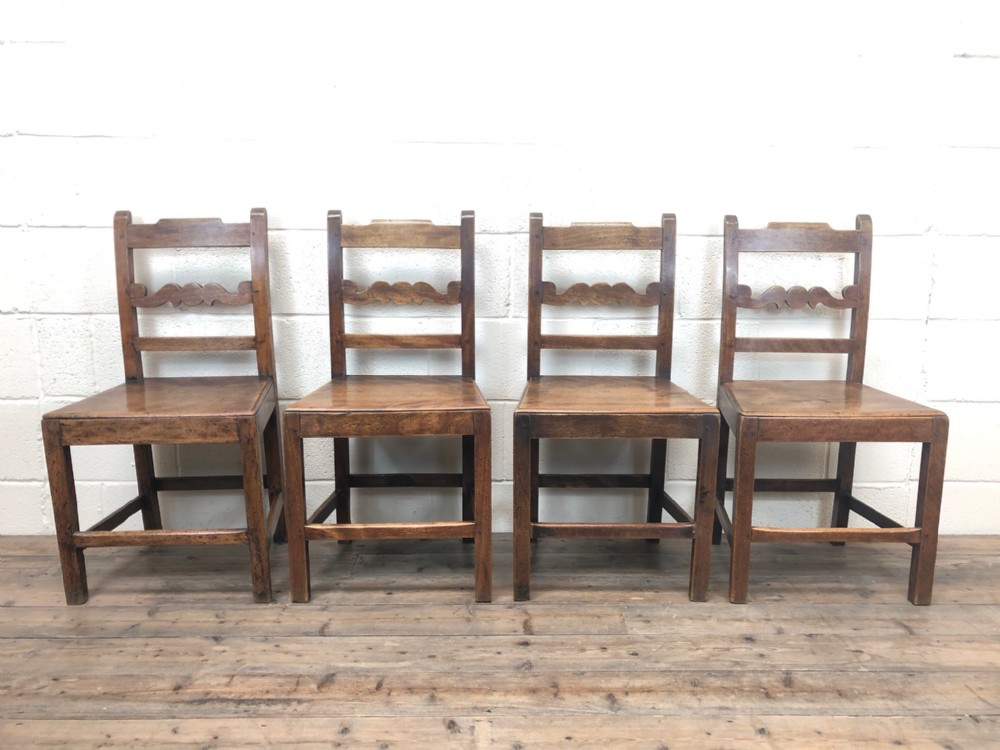 Set of Four Antique Country Oak Farmhouse Chairs