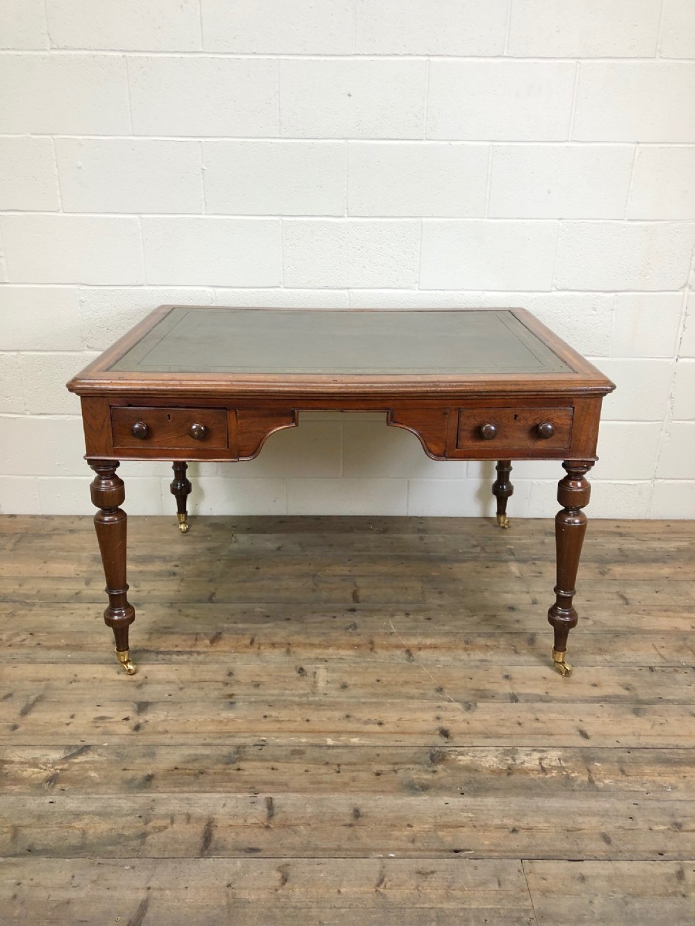 19th Century Antique Inlaid Partner’s Library Desk Table