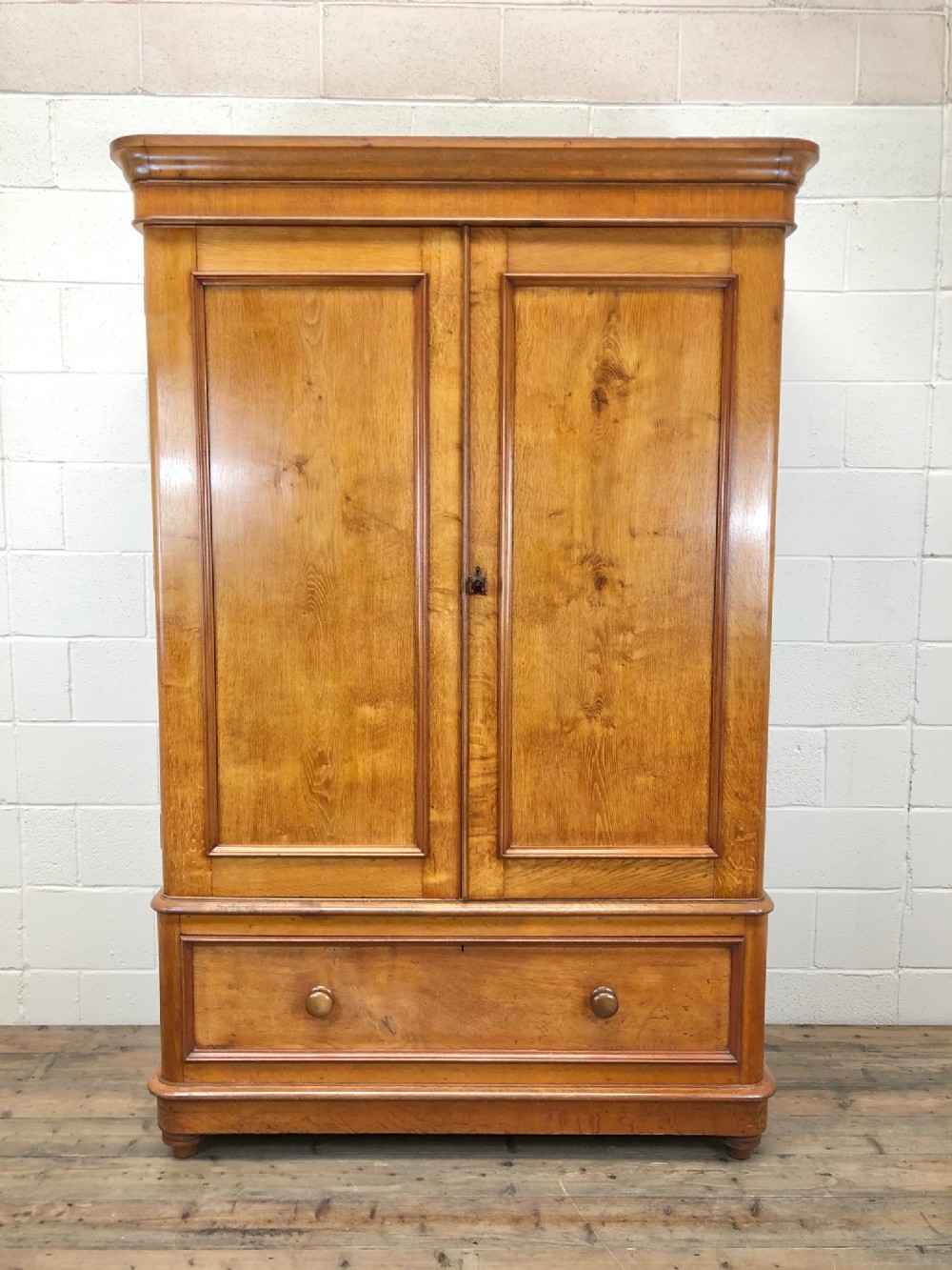 Four Part Large Victorian Pale Oak Wardrobe