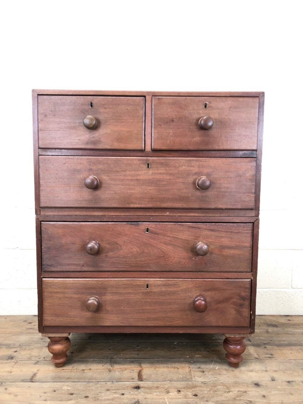 Two Part Campaign Style Mahogany Chest of Drawers