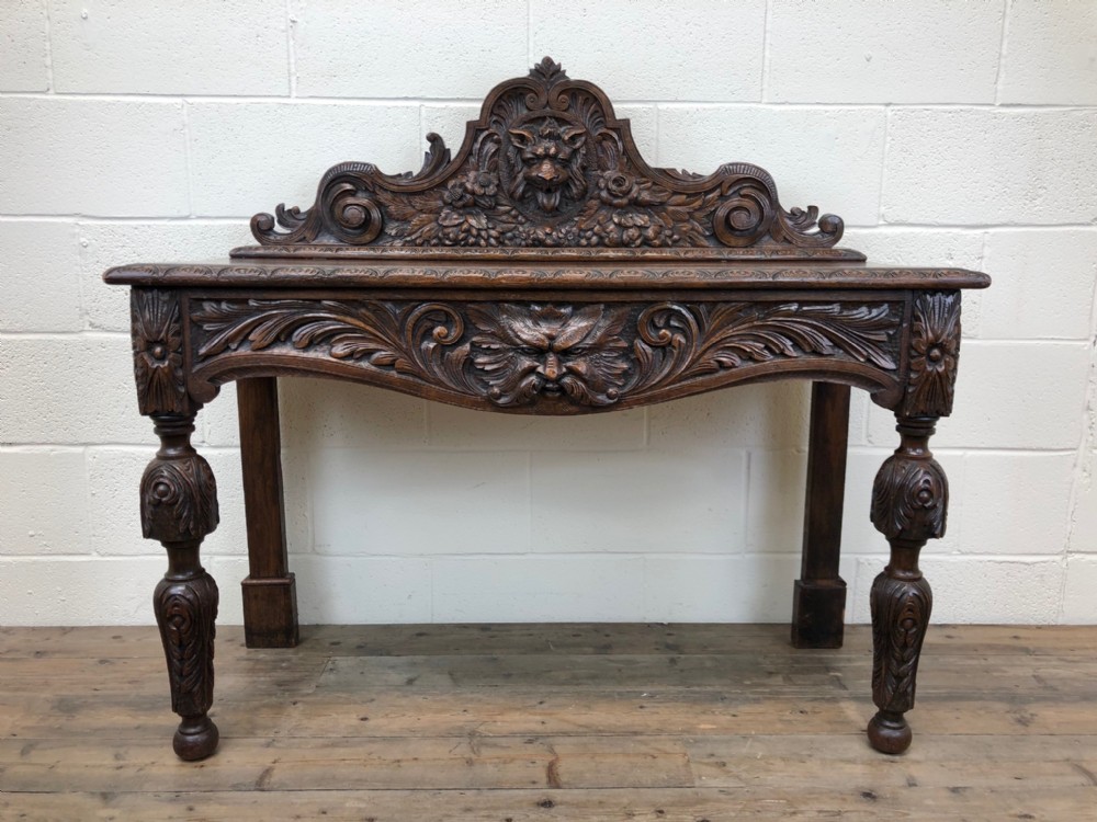 Antique Victorian Carved Oak Console Table 