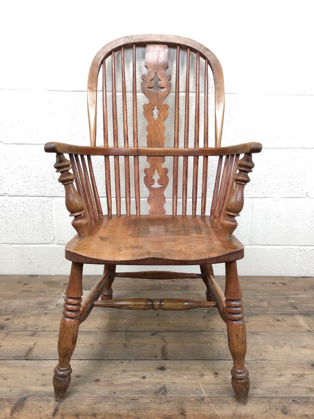 19th Century Ash and Elm Windsor Armchair with Double Stretcher